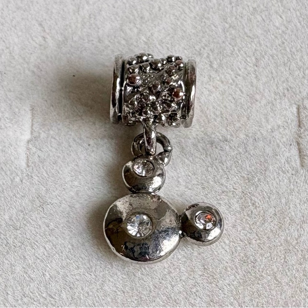 Silver Dangle Bead Charm Mouse w/ Rhinestones for Bracelet Necklace Jewelry - Picture 2 of 9